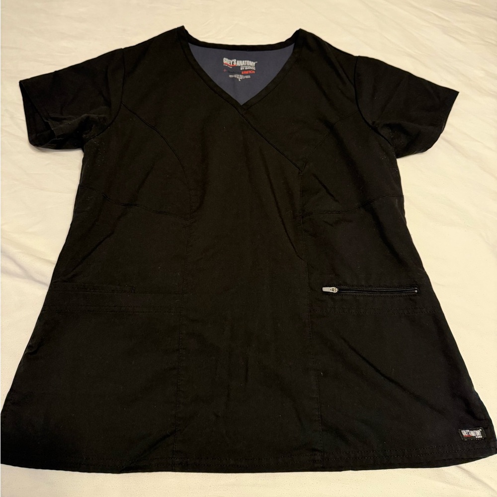 grey's anatomy large black scrub top	spandex stretch